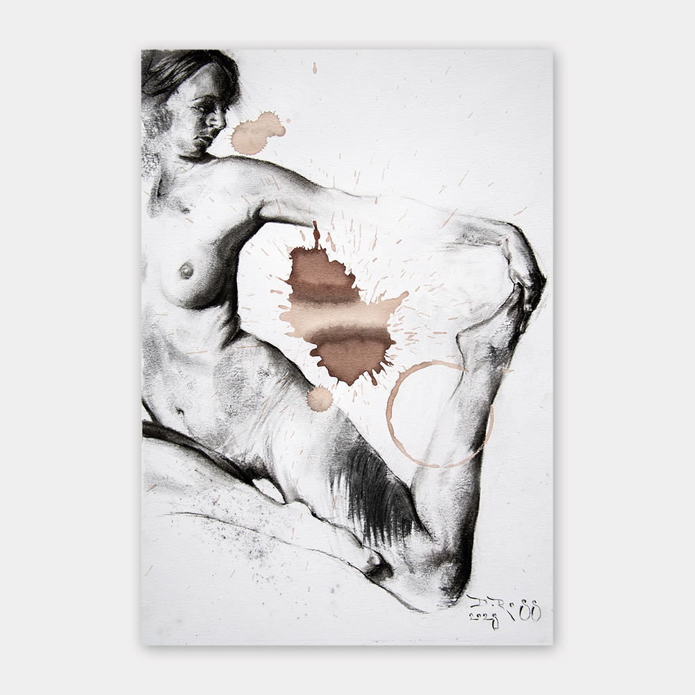 Female Figure Drawing, Annata in Charcoa