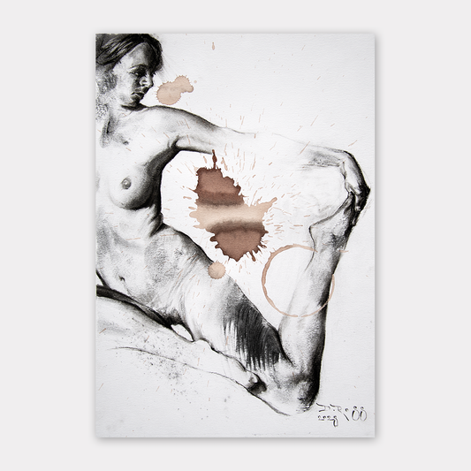 Female Figure Drawing, Annata in Charcoa