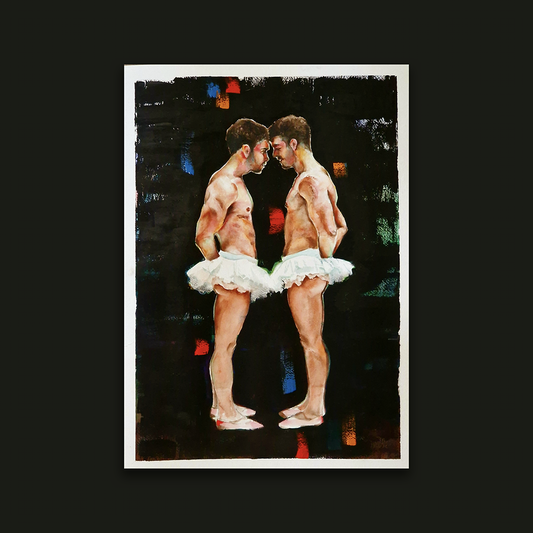 Men Romance Watercolor Painting, Male Figure Art on Black