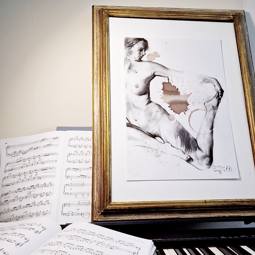 Female Figure Drawing, Annata in Charcoa