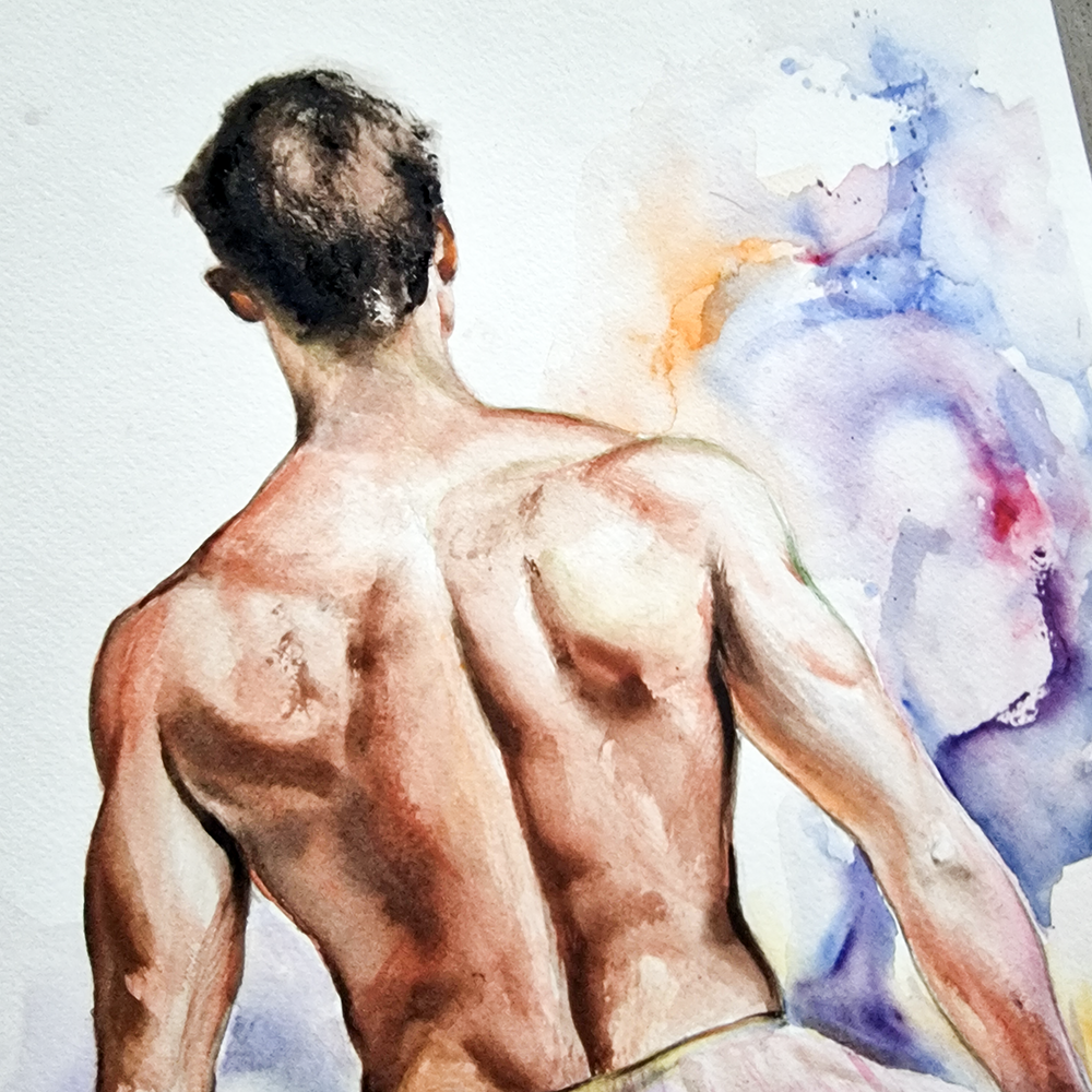Dancer in Pink Watercolor Painting, Male Figure Original Artwork in Clip On Frame