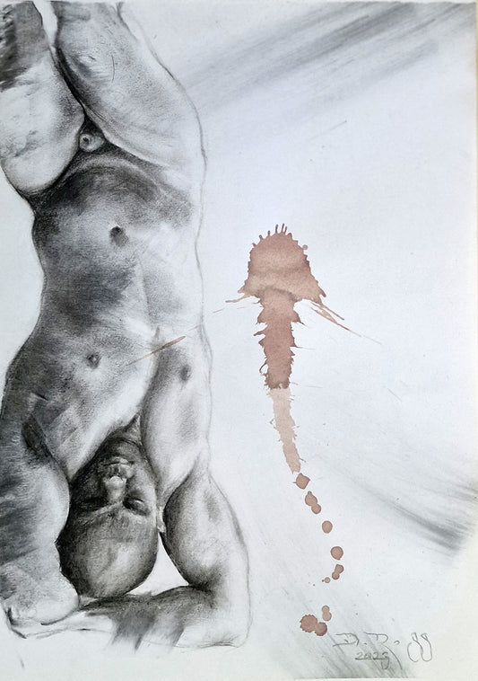 Nude Male Drawing "The Sleeping Knight Of Siena" – Charcoal & Chianti