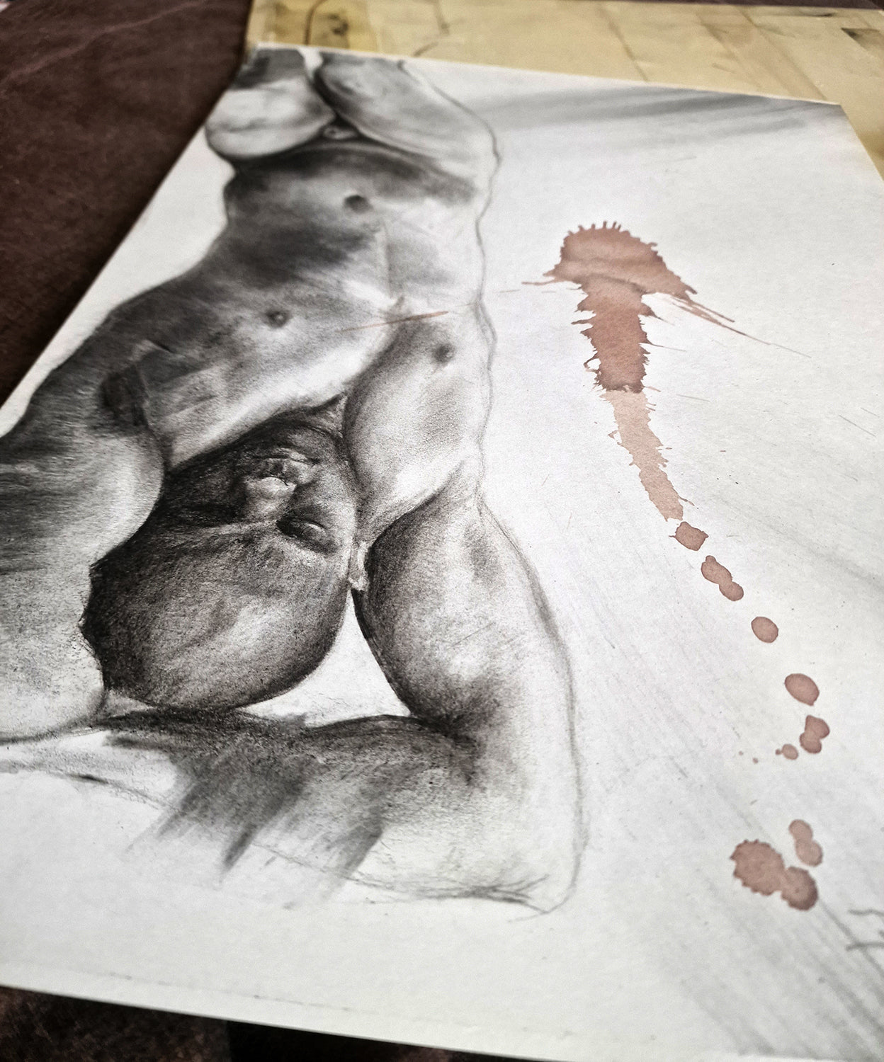 Nude Male Drawing "The Sleeping Knight Of Siena" – Charcoal & Chianti