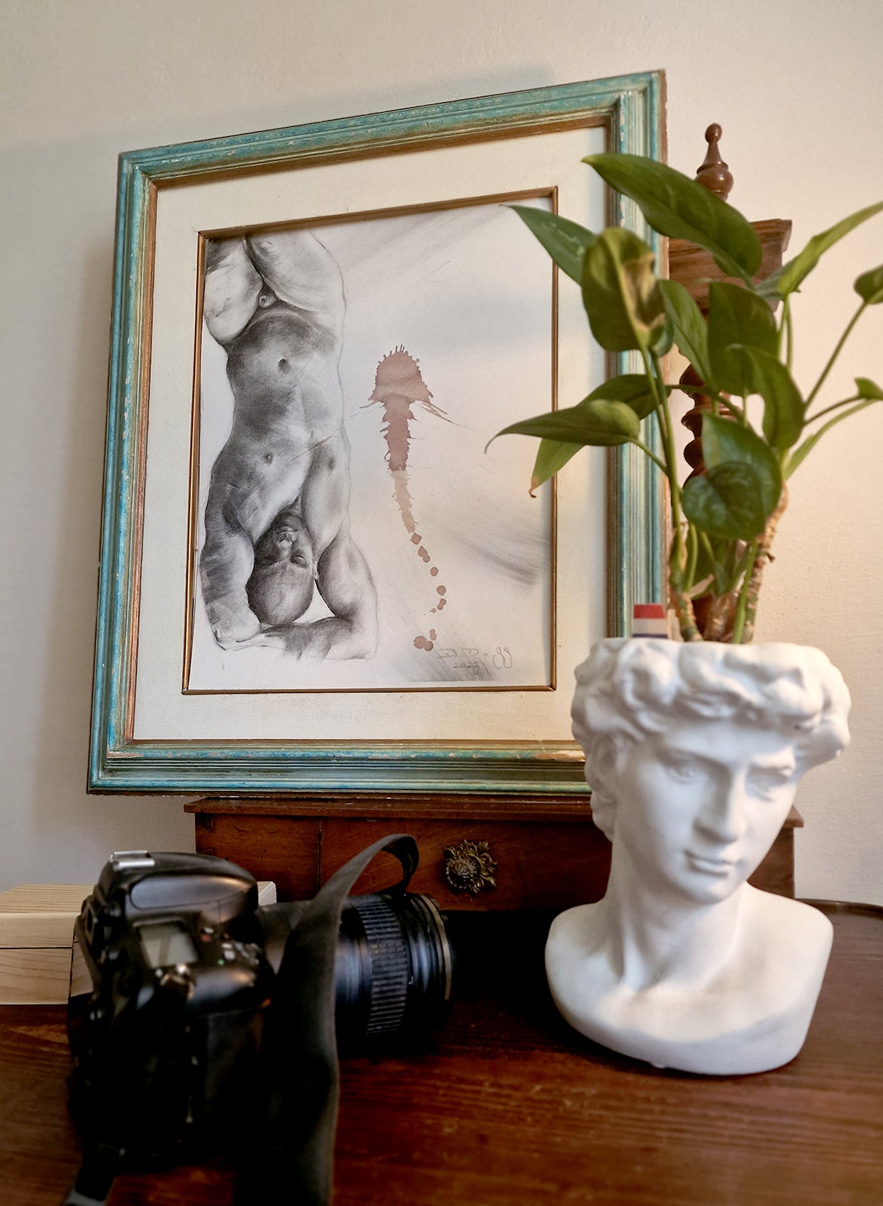 Nude Male Drawing "The Sleeping Knight Of Siena" – Charcoal & Chianti