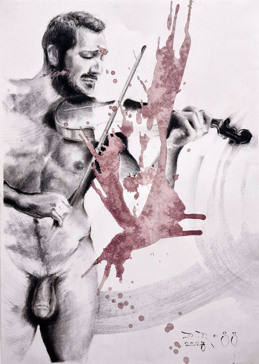 Nude Male Drawing "CercandoSi" – Charcoal & Chianti Series By Dimitri Ross