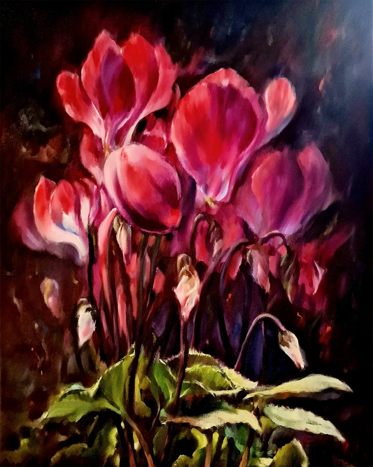 Ciclamino Rosso – Original Floral Oil Painting by Dimitri Ross
