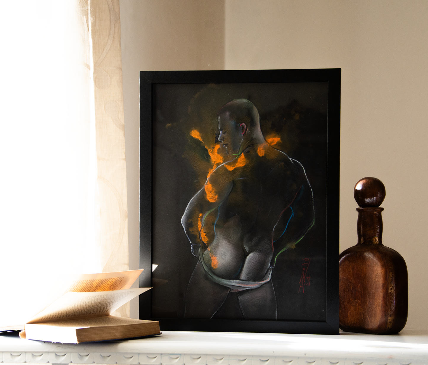 Orange Stars and Yellow Silk | Male Figure Drawing