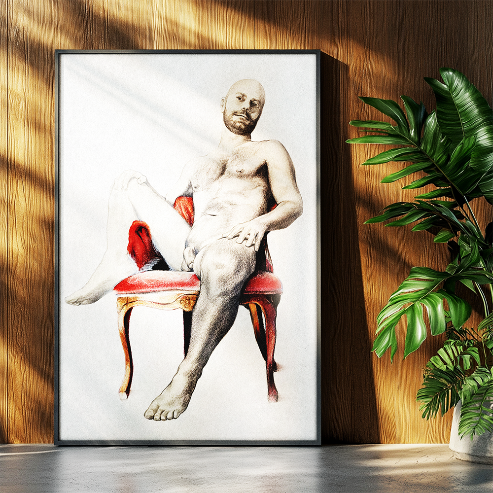 Male Figure Drawing Crimson Red Original Art Dimitri Ross