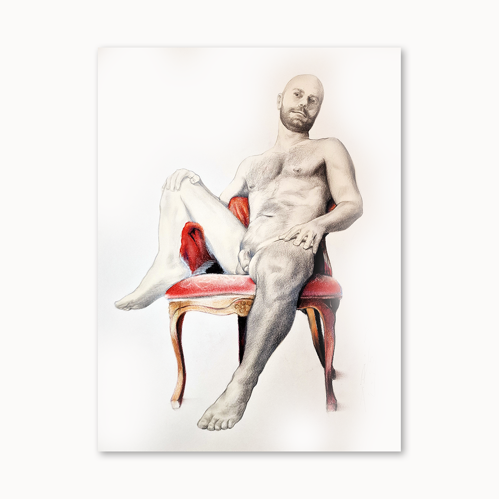 Male Figure Drawing Crimson Red Original Art