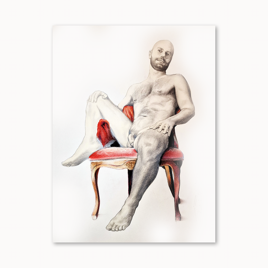 Male Figure Drawing Crimson Red Original Art