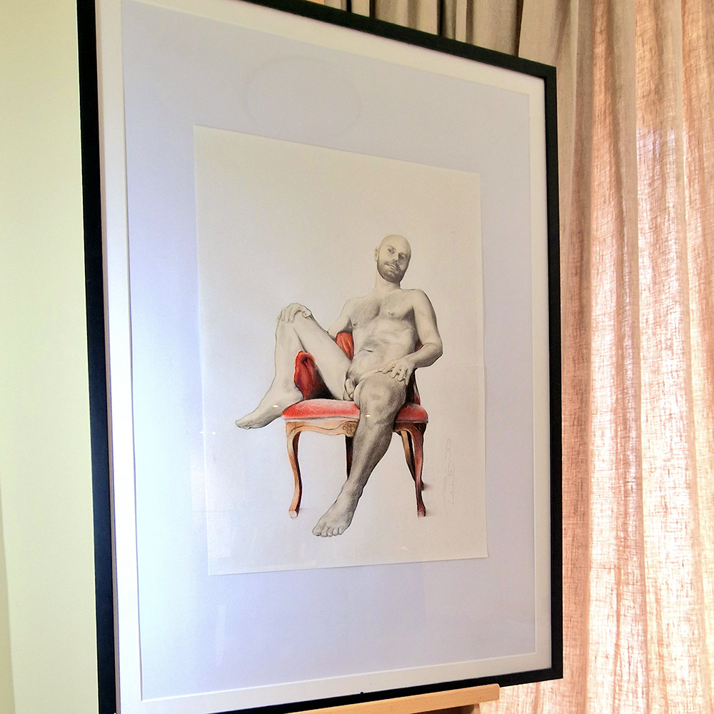 Male Figure Drawing Crimson Red Original Art Dimitri Ross