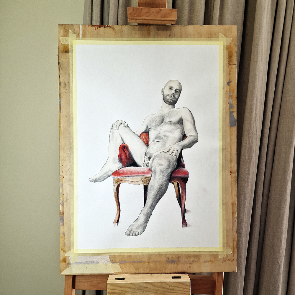 Male Figure Drawing Crimson Red Original Art Dimitri Ross