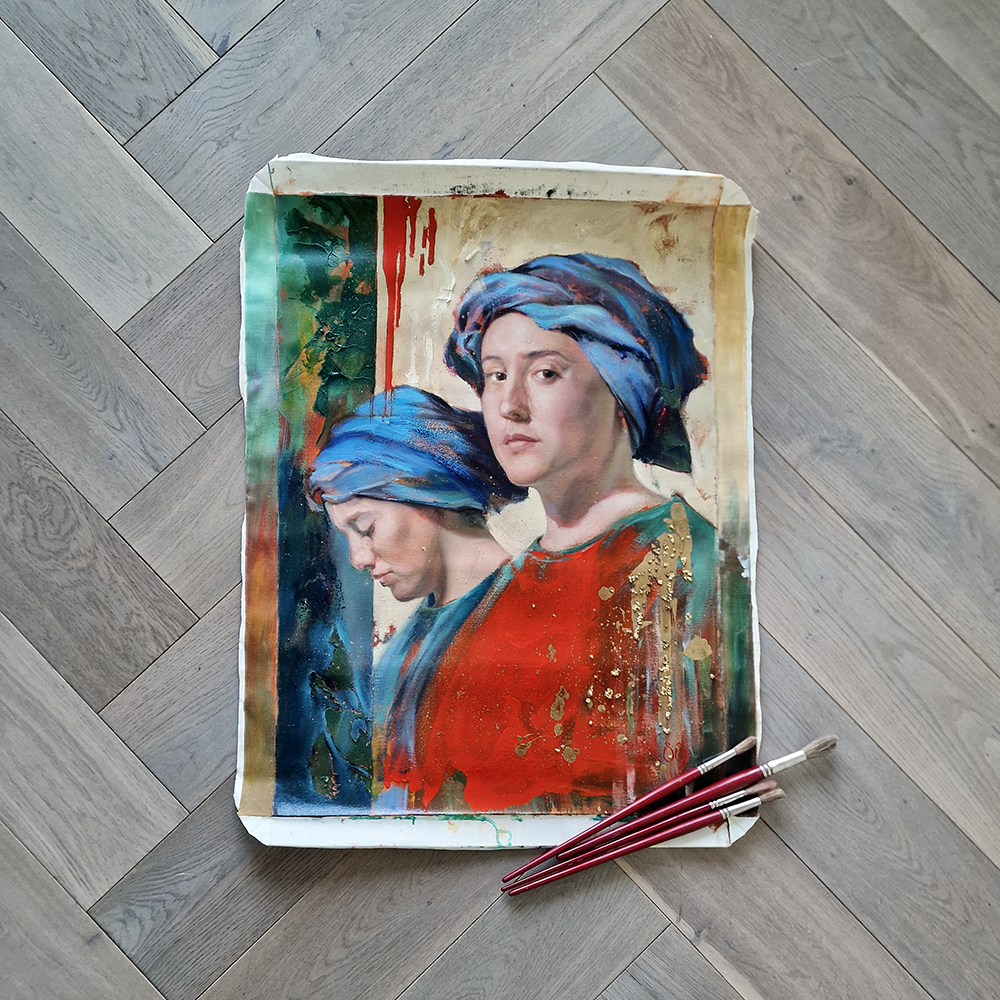 Girl With Blue Turban Oil Painting by Dimitri Ross