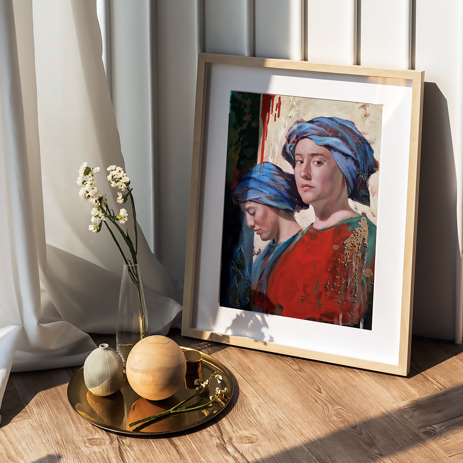 Girl With Blue Turban Oil Painting by Dimitri Ross