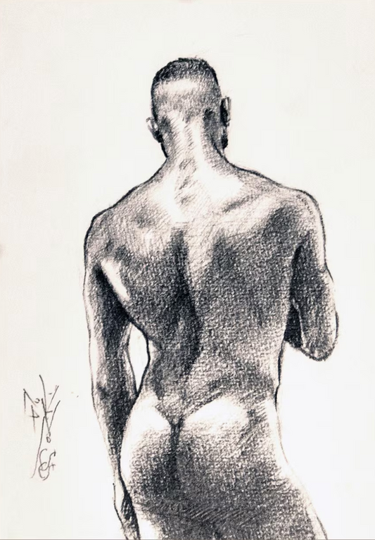 Male Figure Drawing in Vintage Italian Frame