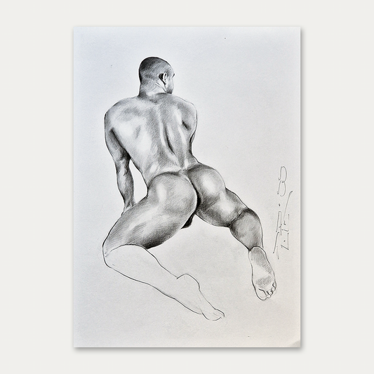 Male Figure Drawing, Man in Kneeling Pose Original Art