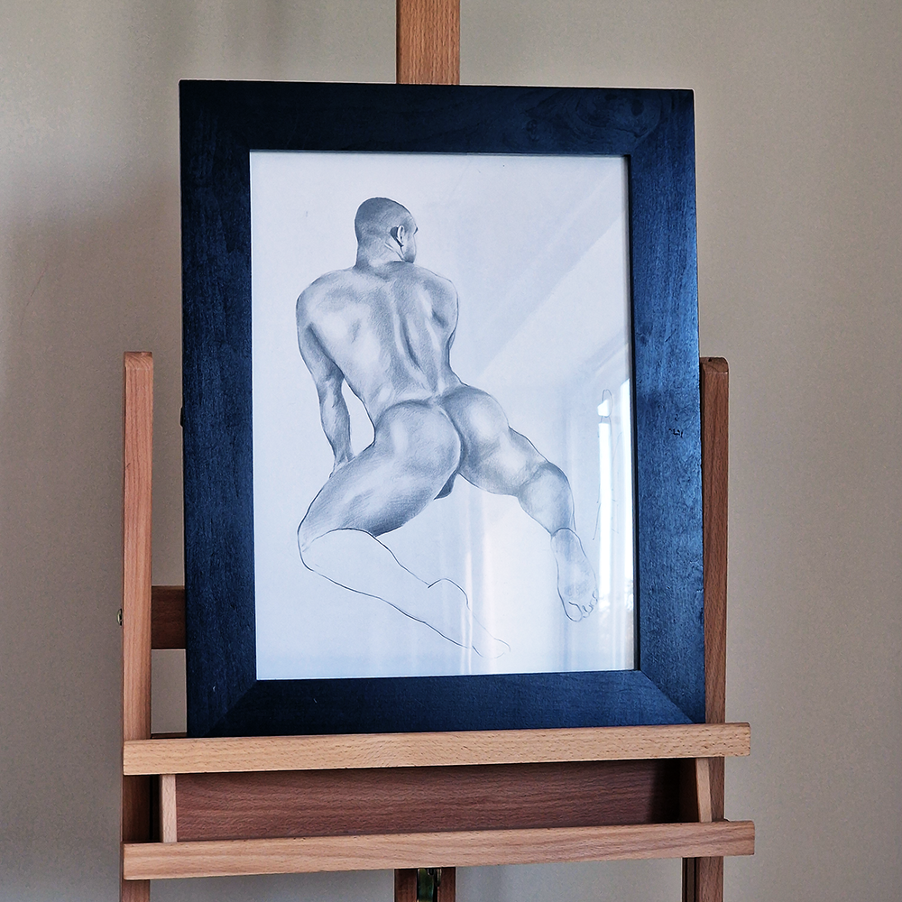 Male Figure Drawing, Man in Kneeling Pose Original Art