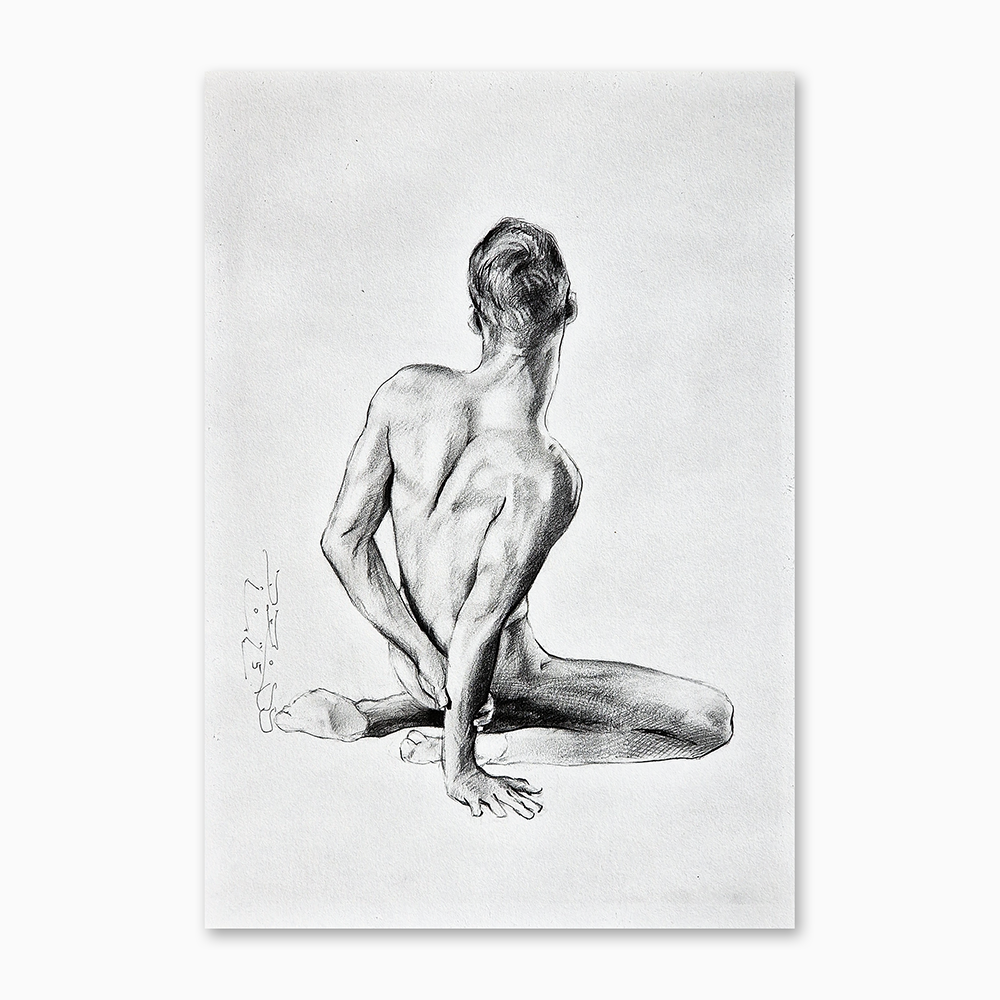 Young Male Model Sitting, Male Figure Drawing Dimitri Ross Fine Art Studio Amsterdam