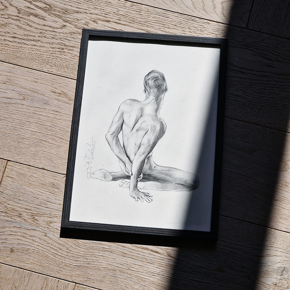 Young Male Model Sitting, Male Figure Drawing Dimitri Ross Fine Art Studio Amsterdam