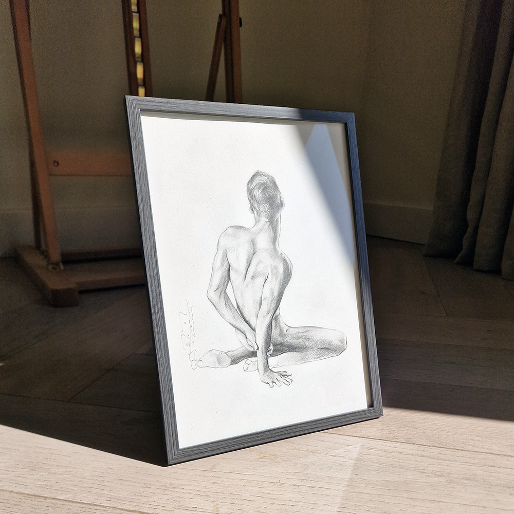 Young Male Model Sitting, Male Figure Drawing Dimitri Ross Fine Art Studio Amsterdam
