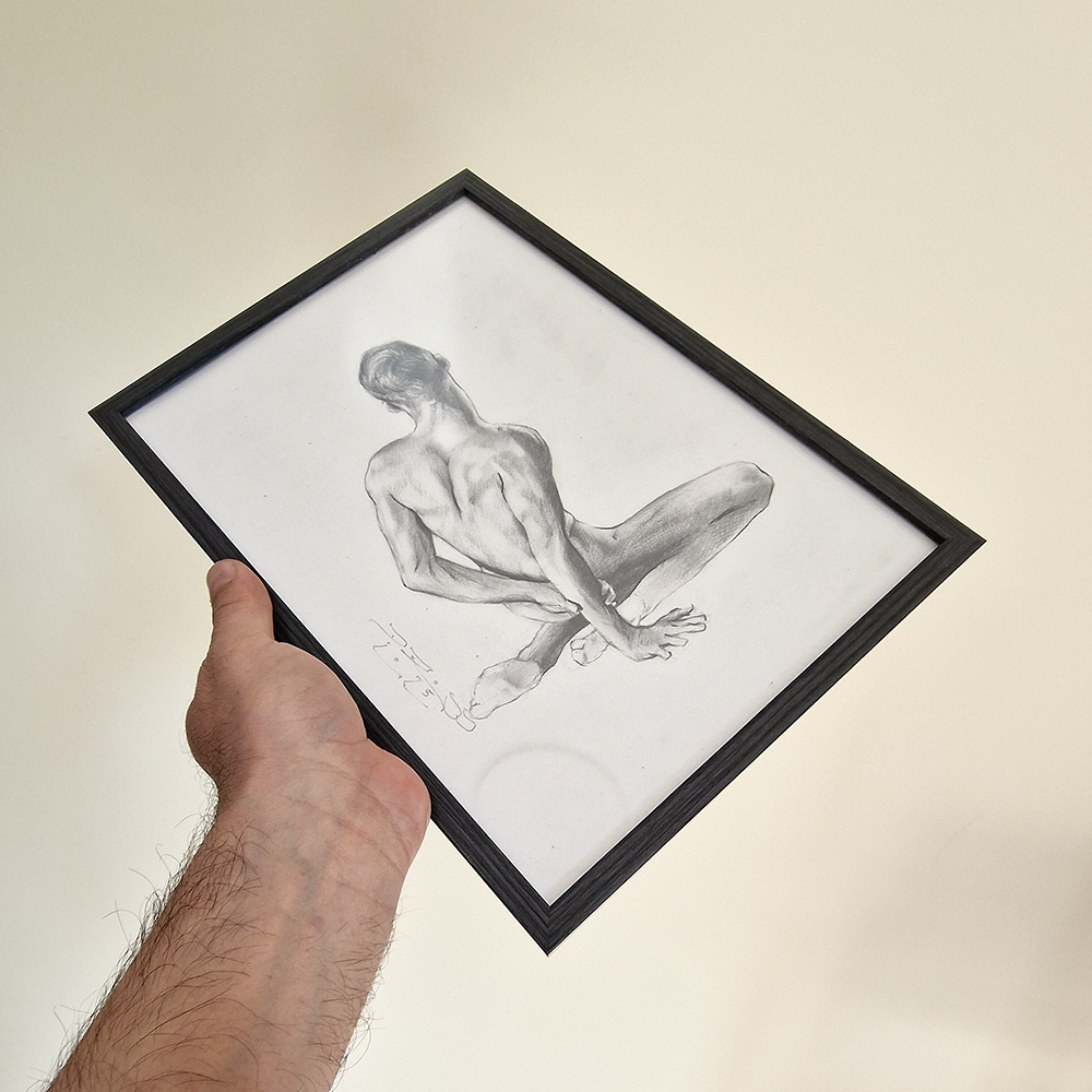 Young Male Model Sitting, Male Figure Drawing Dimitri Ross Fine Art Studio Amsterdam