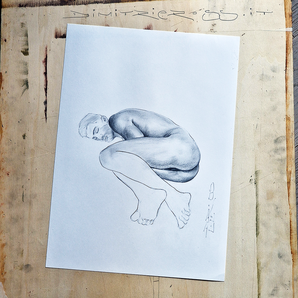 Male Figure Drawing, Man in Lying Pose Original Art
