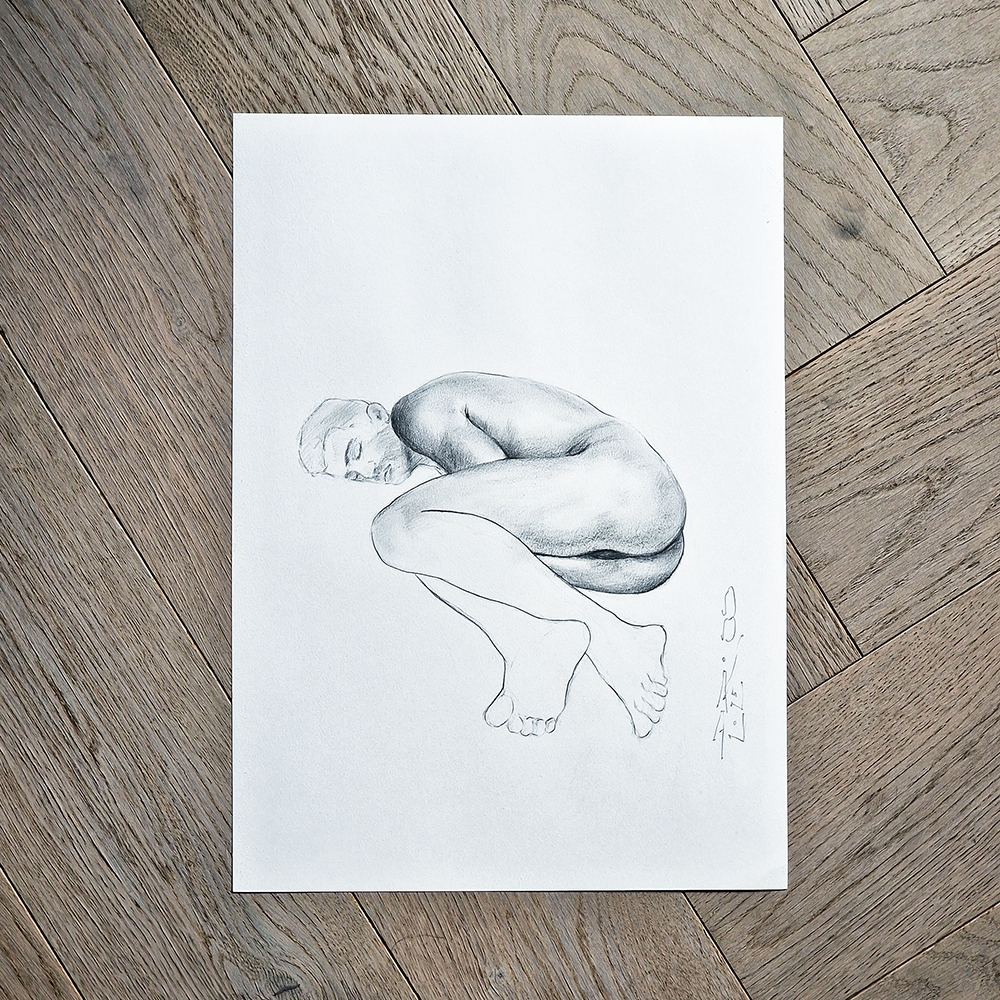 Male Figure Drawing, Man in Lying Pose Original Art
