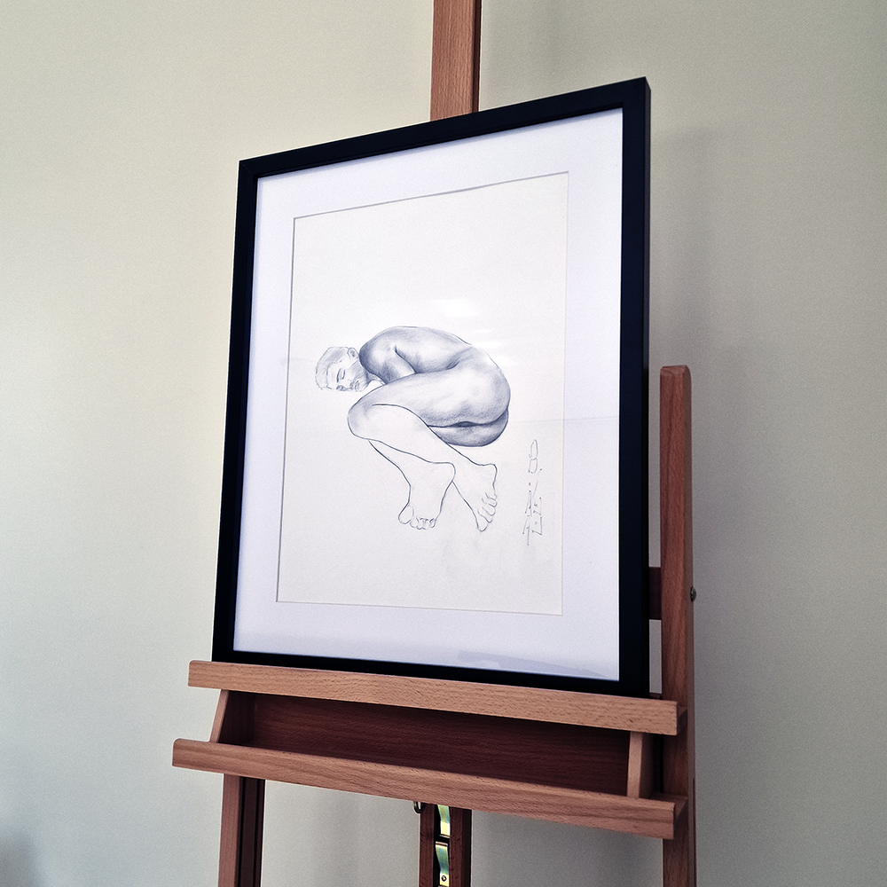 Male Figure Drawing, Man in Lying Pose Original Art