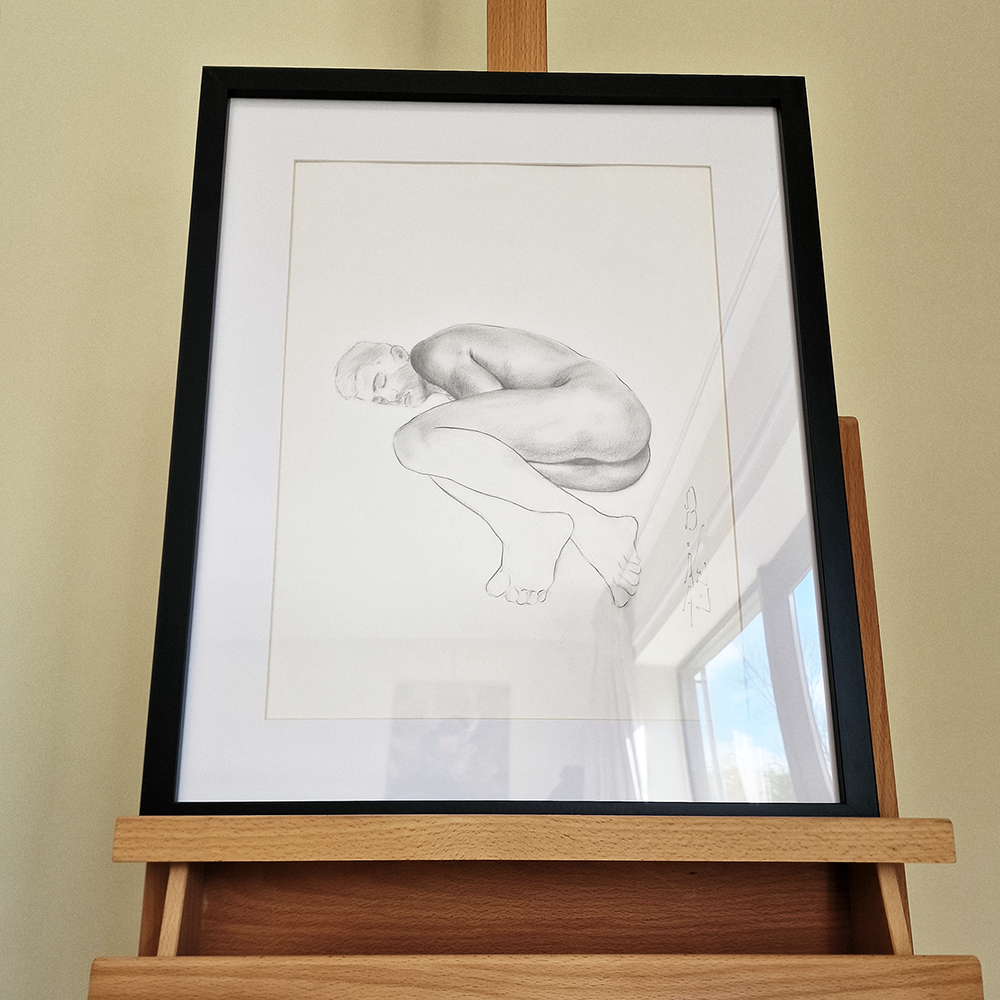 Male Figure Drawing, Man in Lying Pose Original Art