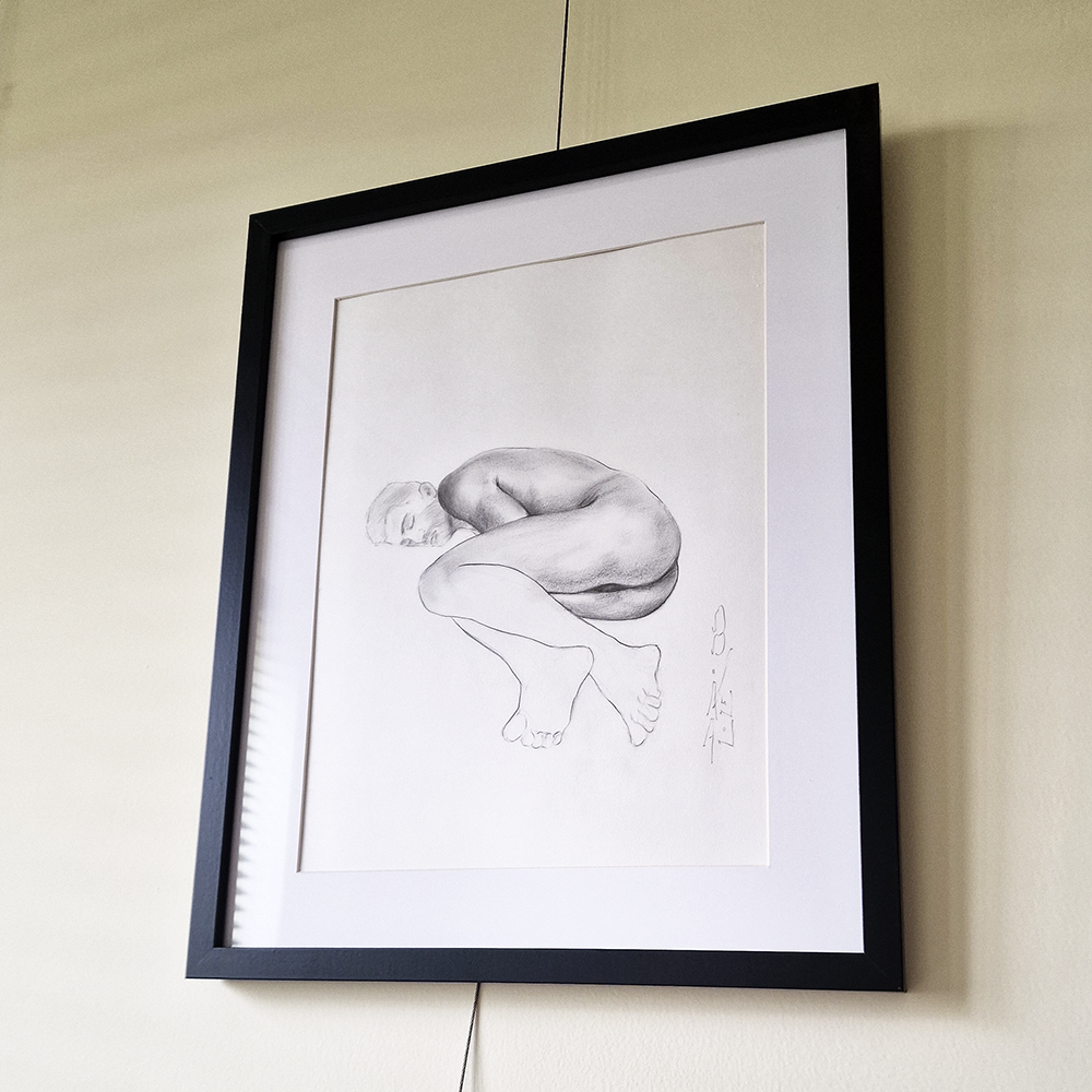 Male Figure Drawing, Man in Lying Pose Original Art