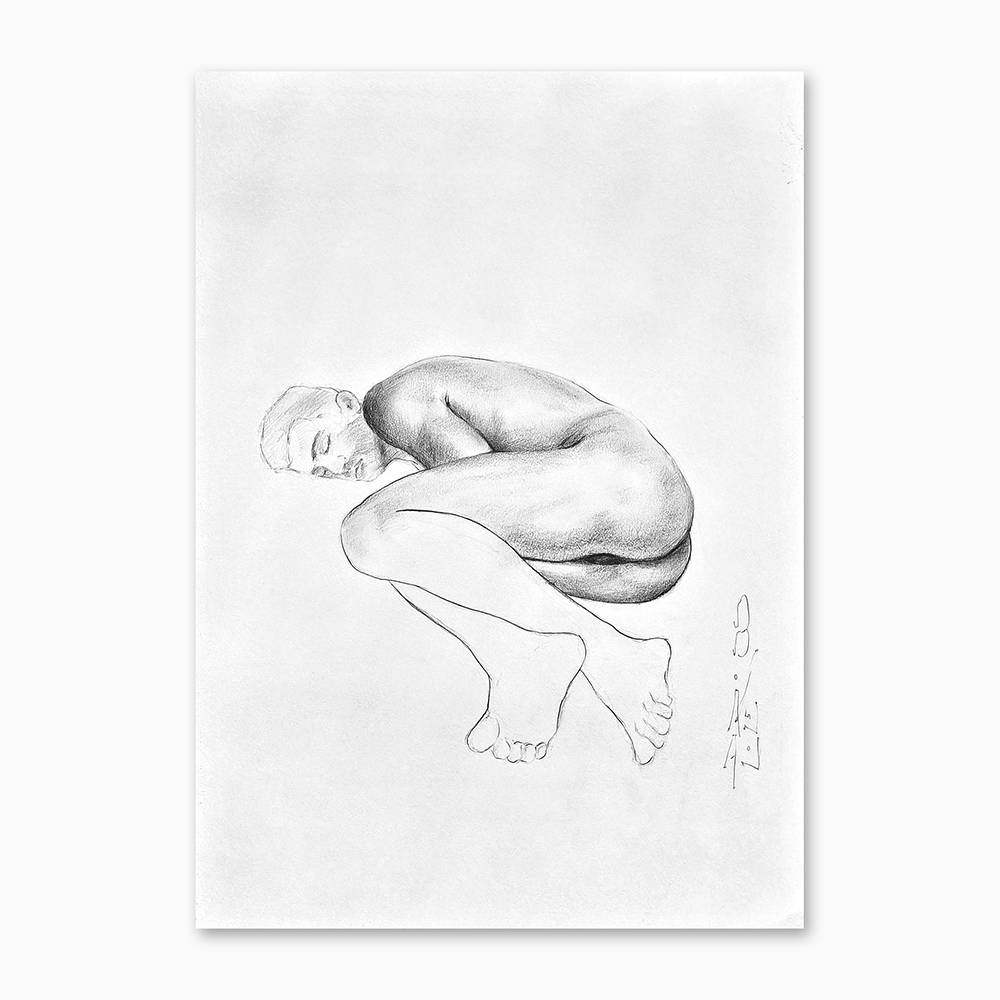 Male Figure Drawing, Man in Lying Pose Original Art