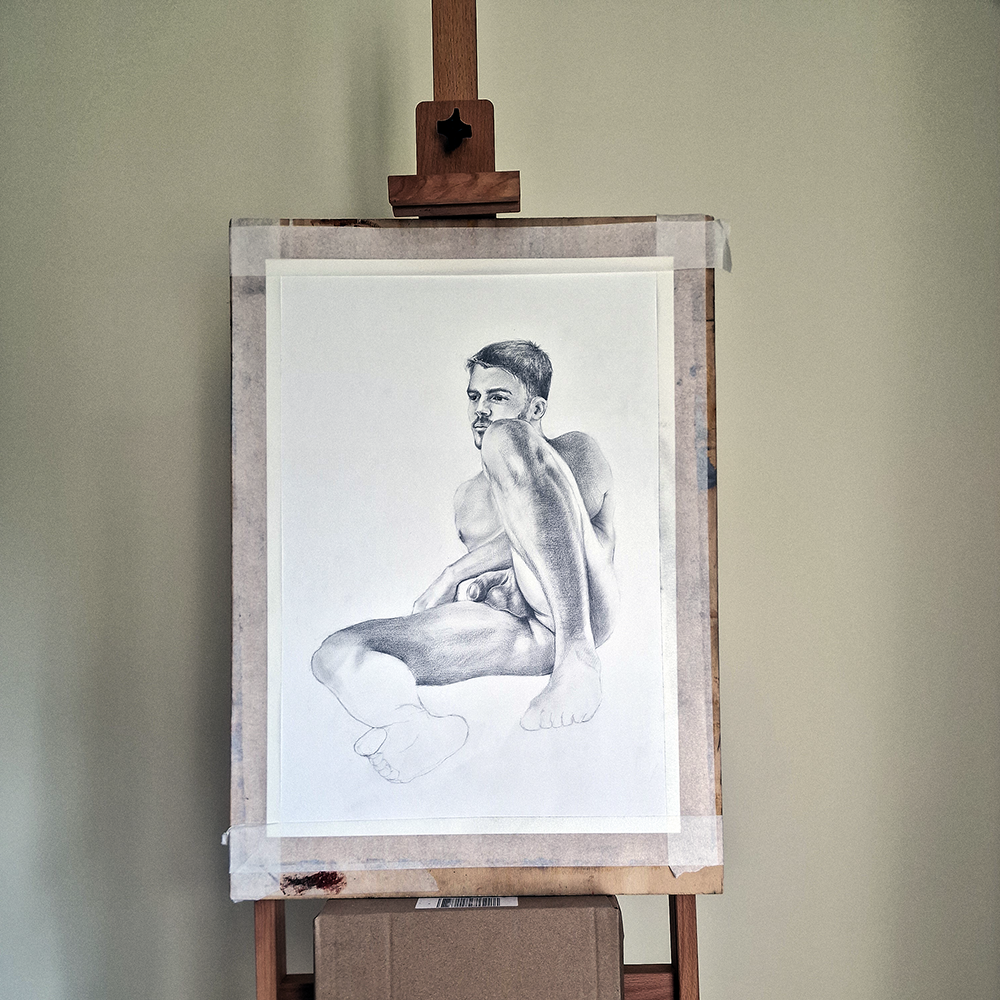 Male Figure Drawing, Man Body Reclining Original Art