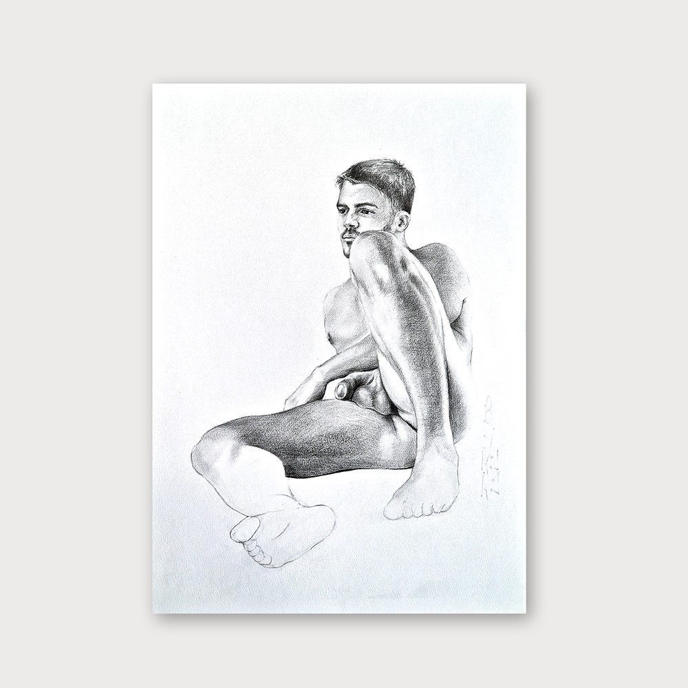 Male Figure Drawing, Man Body Reclining Original Art