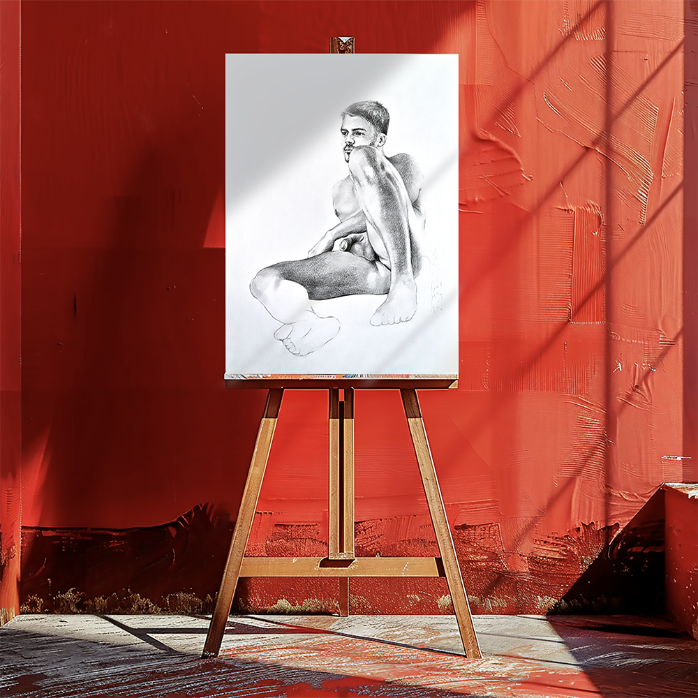 Male Figure Drawing, Man Body Reclining Original Art