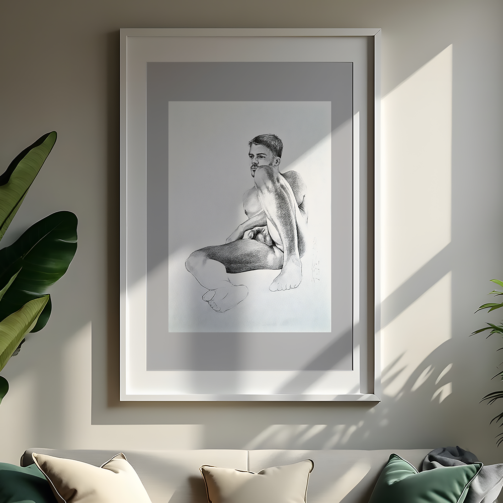 Male Figure Drawing, Man Body Reclining Original Art