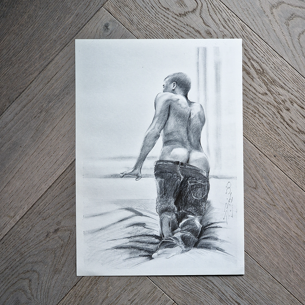 Male Figure Drawing Gay Men Art Original Man Body Queer Art Gift Dimitri Ross Gay Art Amsterdam Netherlands