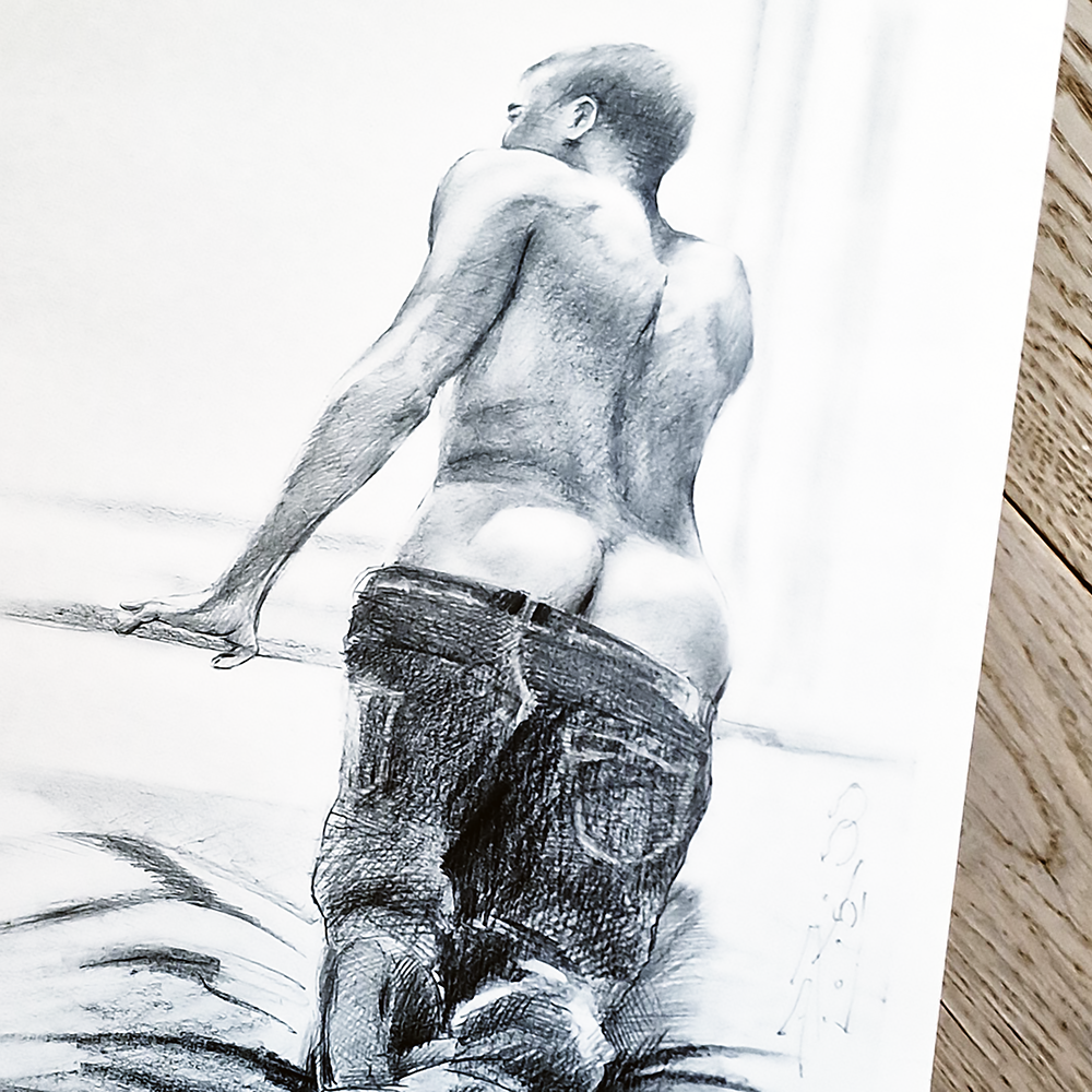 Male Figure Drawing Gay Men Art Original Man Body Queer Art Gift Dimitri Ross Gay Art Amsterdam Netherlands