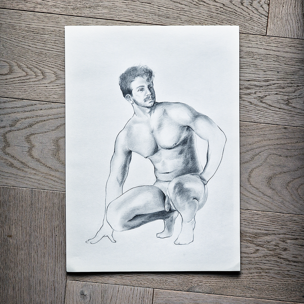 Male Figure Line Drawing, Gay Men Original Art Man Body Minimal Wall Decor