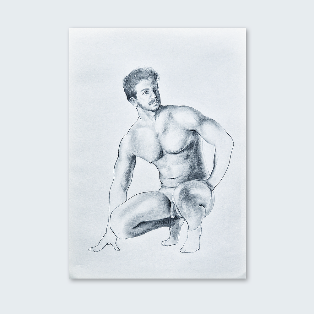 Male Figure Line Drawing, Gay Men Original Art Man Body Minimal Wall Decor
