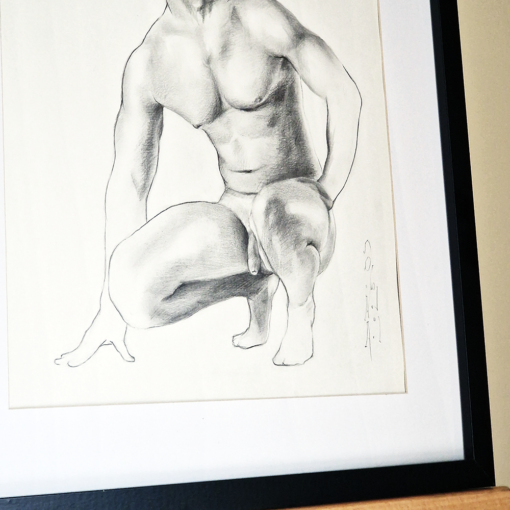 Male Figure Line Drawing, Gay Men Original Art Man Body Minimal Wall Decor