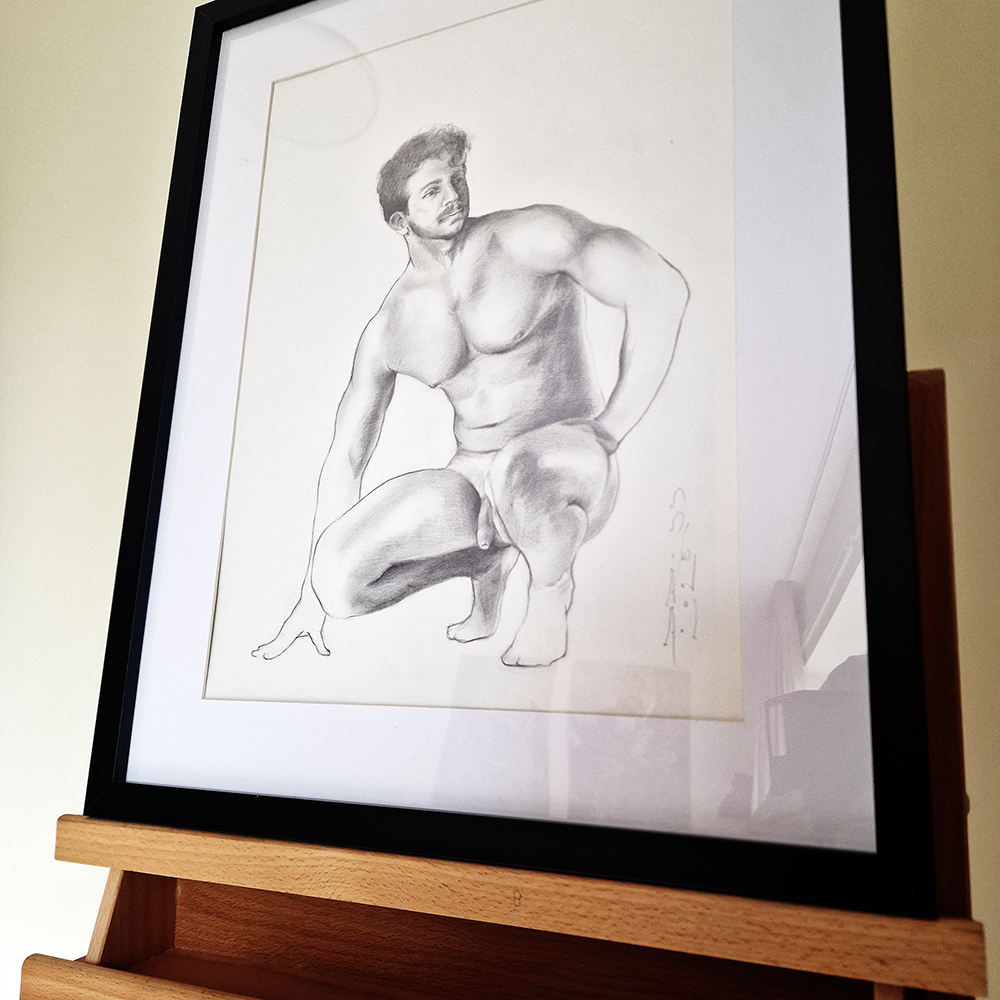 Male Figure Line Drawing, Gay Men Original Art Man Body Minimal Wall Decor