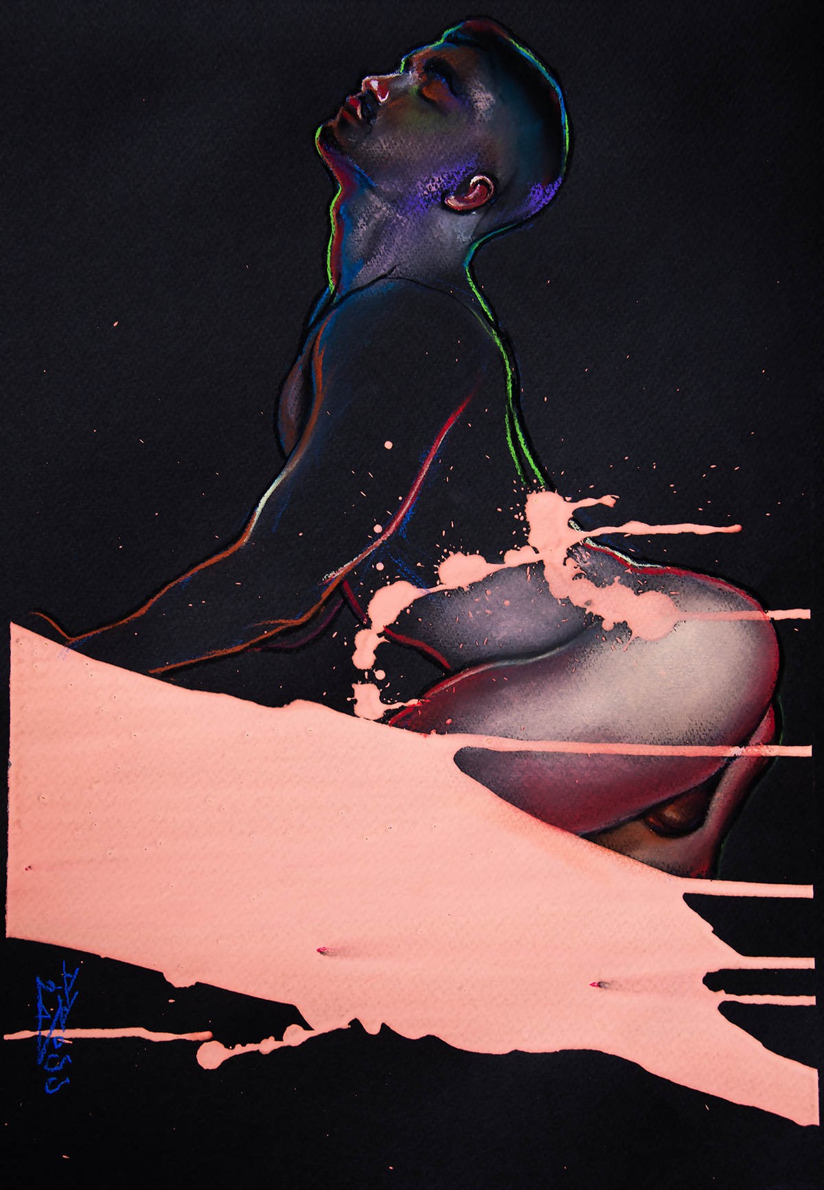 Pink Spill Male Figure Original Drawing