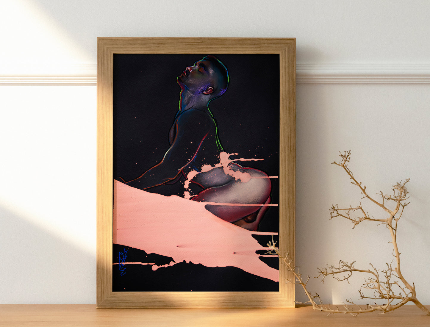 Pink Spill Male Figure Original Drawing