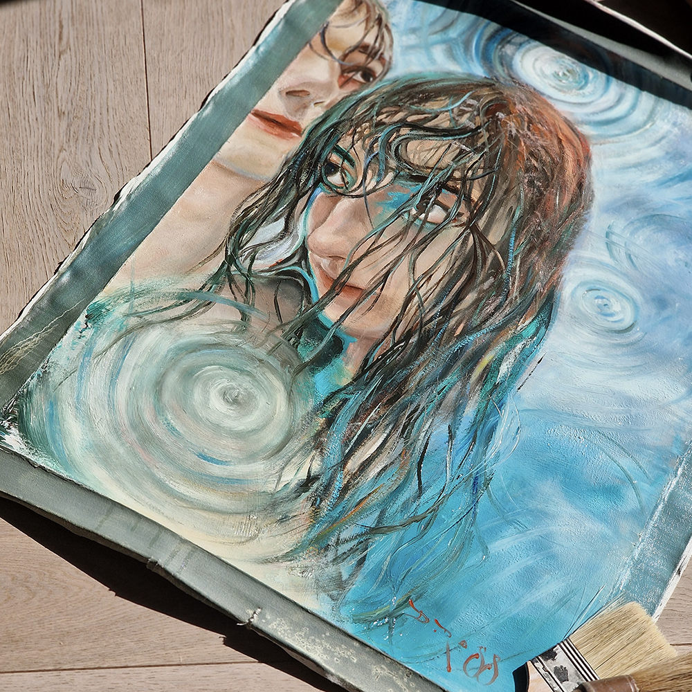 La Pioggia, The Rain Original Female Figure Oil Painting by Dimitri Ross