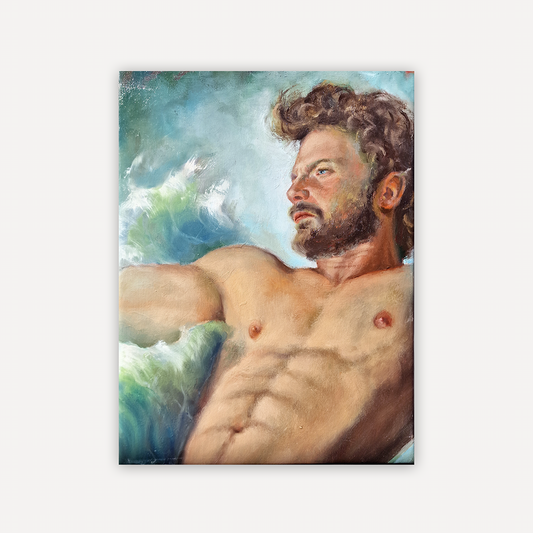 Young Man Painting Torso Male Body Gay Art Mythology Wall Decor God of Water and Sea