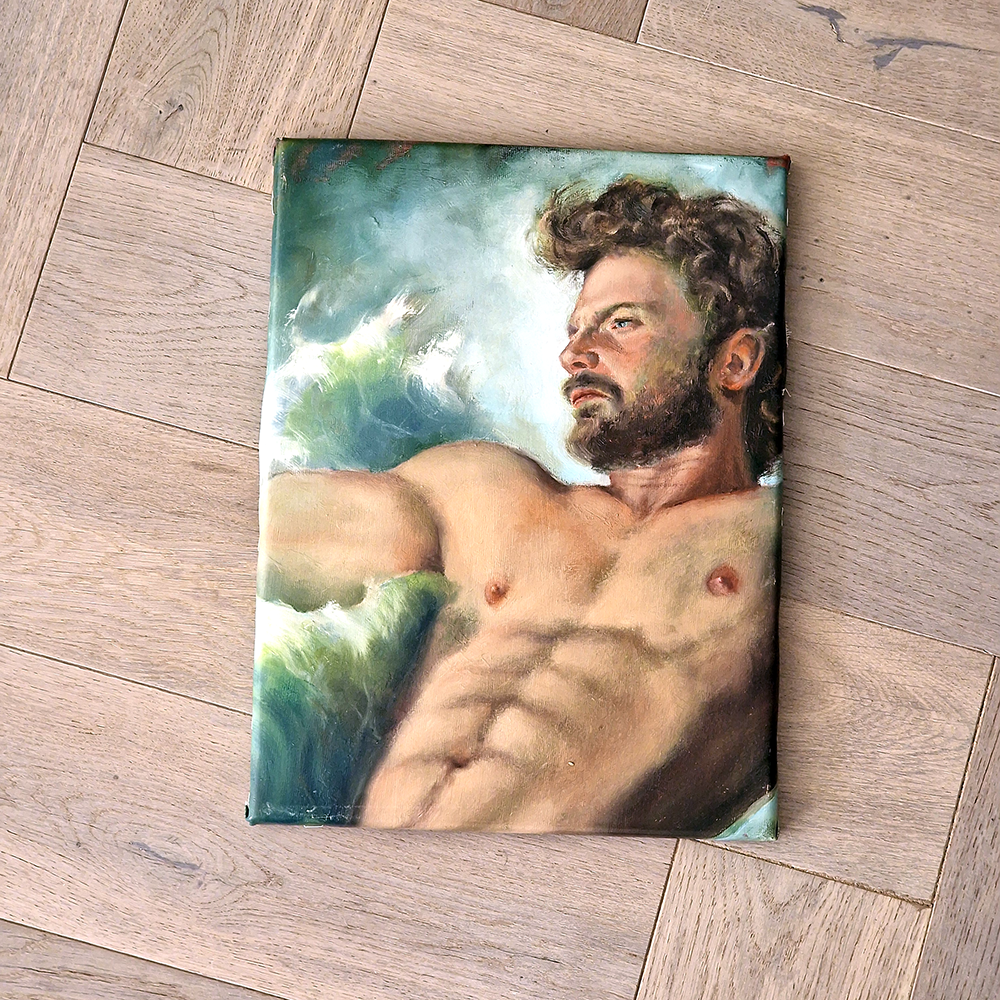 Young Man Painting Torso Male Body Gay Art Mythology Wall Decor God of Water and Sea