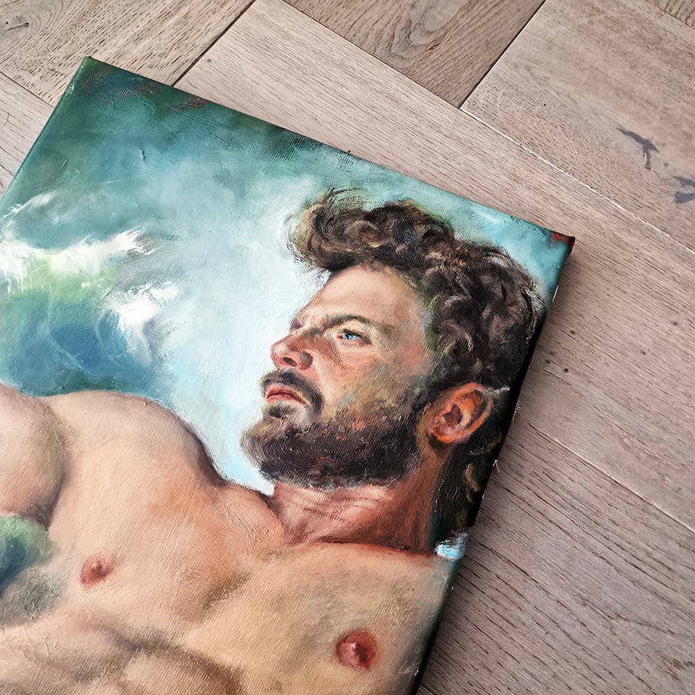 Young Man Painting Torso Male Body Gay Art Mythology Wall Decor God of Water and Sea