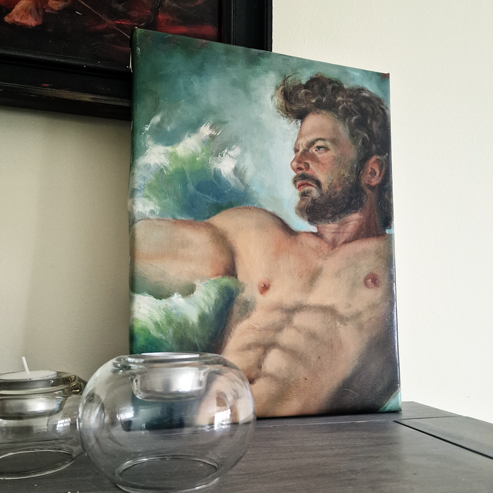 Young Man Painting Torso Male Body Gay Art Mythology Wall Decor God of Water and Sea