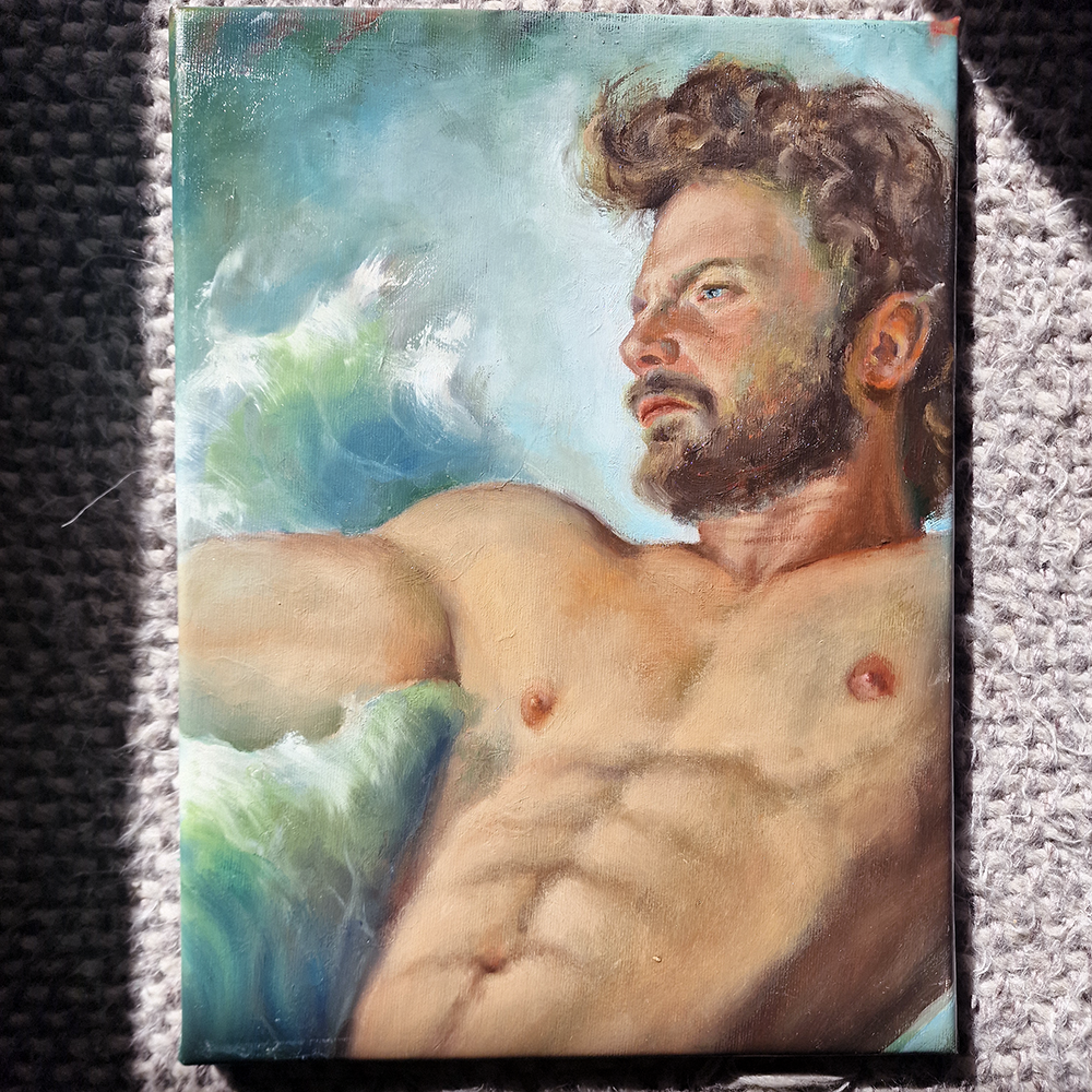 Young Man Painting Torso Male Body Gay Art Mythology Wall Decor God of Water and Sea