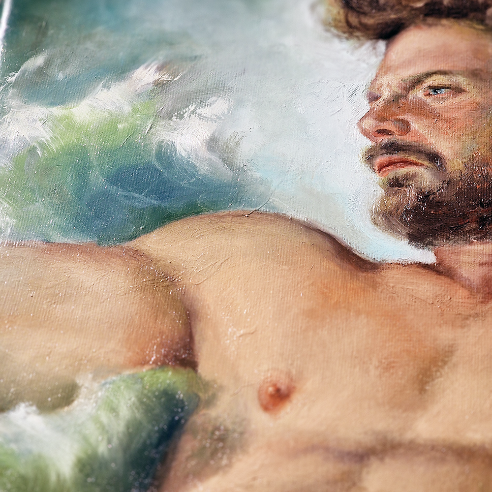 Young Man Painting Torso Male Body Gay Art Mythology Wall Decor God of Water and Sea